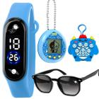 Presente de Criança Menino: Relógio Digital Azul + Oculos de Sol + Popit Chaveiro + Bichinho Virtual
