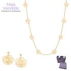 Presente Feminino Kit Com Colar + Brincos Banhados A Ouro 18k Rosas Vazadas Rommanel