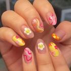 Press on Nails ZJHGDR Sun Flower Short Almond 24 unidades