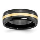 Preto cerâmico com 14k Inlay 8mm Banda Polida