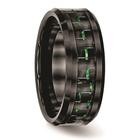 Preto cerâmico com fibra de carbono verde Inlay Beveled Edge Rin