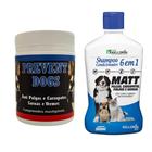 Prevent Dogs 15kg 12 comp Sabor Carne Anti Pulgas, Vermes, sarnas e Carrapatos + Shampoo Kelldrin Matt 500ml - Prevent Dogs + Matt