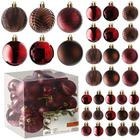 PREXTEX Enfeites de Árvore de Natal - Vinho Tinto Enfeites de Bola de Natal Conjunto para Natal, Feriado, Coroa de Flores e Decorações de Festa (36 pcs - Pequeno, Médio, Grande) À prova de Quebra