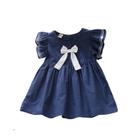 Primavera Verão Meninas Plissado Bowknot Princesa Vestidos Casuais Estilo Coreano 1-6 Anos