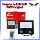 Projetor LED 50W RGB 100-240V IP65 com Controle Remoto para Mudar as Cores Vida Útil de 25.000h com 1 Ano de Garantia