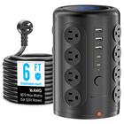 Protetor de sobretensão Power Strip Tower 16 AC 5 USB 1875W, cabo de 6 pés