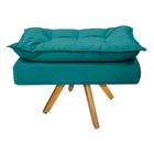 Puff Apolo Base Giratória de Madeira Suede Azul Turquesa - DAMAFFÊ MÓVEIS - DAMAFFE MÓVEIS