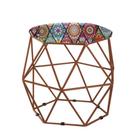 Puff Aramado Bronze Assento Hexagonal Suede Mandala Vermelho- SA Móveis