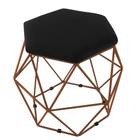Puff Aramado Bronze Assento Hexagonal Suede Preto - SA Móveis