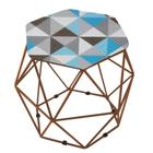 Puff Aramado Bronze Assento Hexagonal Suede Triângulo Azul