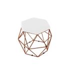 Puff Aramado Onix Hexagonal Base Bronze Sintético Branco - Maitê Moda Casa