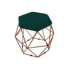 Puff Aramado Onix Hexagonal Base Bronze Suede Verde Militar - Maitê Moda Casa