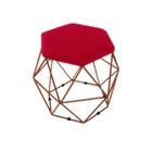 Puff Aramado Onix Hexagonal Base Bronze Suede Vermelho - Maitê Moda Casa