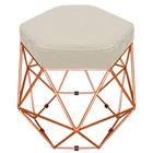 Puff Banco Decorativo Aramado Hexagonal Base Eiffel Bronze Suede Bege - Desk Design