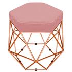 Puff Banco Decorativo Aramado Hexagonal Base Eiffel Bronze Suede Rosê - Desk Design