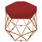 Puff Banco Decorativo Aramado Hexagonal Base Eiffel Bronze Suede Vermelho - Desk Design