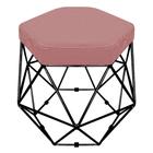 Puff Banco Decorativo Aramado Hexagonal Base Eiffel Preta Suede Rosê - Desk Design