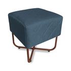 Puff Banqueta Bela Linho Azul Base Metal Cobre - Vallisa Decor