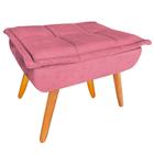 Puff Banqueta Opala Suede Rosa Pés Castanho Decoração Retrô para Sala Quarto - JBF Poltronas