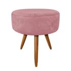 Puff Banqueta Redonda Nina Suede Rosê Pés Palito Castanho - Pallazio