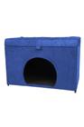 Puff baú pet casa p/ cachorros e gatos em suede - azul royal