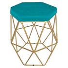 Puff decorativo para sala hexagonal aramado base dourada suede azul turquesa - clique e decore - CLIQUE & DECORE