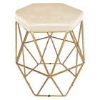 Puff decorativo para sala hexagonal aramado base dourada suede bege claro - clique e decore