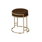 Puff Decorativo Redondo Sakura Base Metal Dourado Suede Marrom G41 - Gran Belo