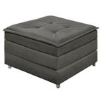 Puff Estofado Cinza Com Espuma D23 Que Vira Cama Solteiro Colchão Para Descanso Quarto Sala Com Bau e Rodinha