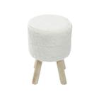 Puff Kitty Pelo Curto Branco Base Madeira - Or Design