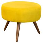 Puff Puf Decorativo Lavínia Redondo Suede Amarelo Pés Palito Madeira Mz Decor - Mazzero Decor