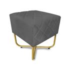 Puff Quadrado Bela Suede Cinza Base X Dourado - Vallisa Decor