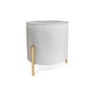 Puff Redondo Decorativo Suede com Pé de Metal Epóxi Dourado - MQDECOR