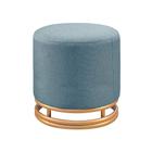 Puff Redondo Helga em Linho e Base Metal Dourado Agarb Decor