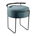 Puff Redondo Ivar em Linho e Base Metal Preto Agarb Decor