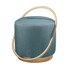 Puff Redondo Lunar em Linho e Base Metal Dourado Agarb Decor