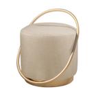 Puff Redondo Lunar em Linho e Base Metal Dourado Agarb Decor