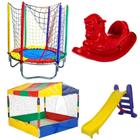 Pula Pula Cama Elástica Trampolim 1,40m + Piscina de Bolinhas Quadrada 1,50m + Escorregador Médio + Gangorra Infantil - RotoPlay Brinquedos