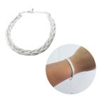 Pulseira 5 fios trançada banhado a prata feminina moda 19cm