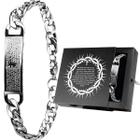 pulseira aço inox prata masculina oracao pai nosso + caixa social presente original ajustavel religiosa jesus casual