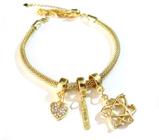 Pulseira Berloque Química Com Placa Folheado A Ouro 18k