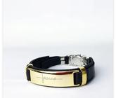 Pulseira Bracelete Couro Ajustável Masculino Feminino Placa Aço Inox Manuscrito Jesus Religiosa Dourado Preto