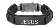 Pulseira Bracelete Couro Preto Masculino Placa Escrita Jesus