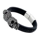 Pulseira Bracelete de Couro Masculino Pingente de Caveira