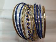 pulseira bracelete de metal azul e dourado brilhante, kit 13pç