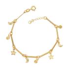 Pulseira Com 7 Palitos Liso Com Estrelas e Luas Folheada a Ouro 18k