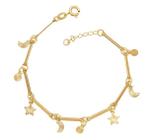 Pulseira Com 7 Palitos Liso Com Estrelas Redondos E Luas
