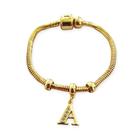 Pulseira com Berloque Feminina 17cm Banhada a Ouro