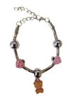 Pulseira Com Cinco Pingentes Coloridas Infantil Para Presente Bracelete Coração Com Fecho Estilo Prateada Moda Acessório