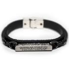 Pulseira Couro Masculina Pai Nosso Prata E Preto